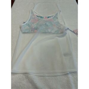 More than Magic crop tank top Large 10/12 white teal
